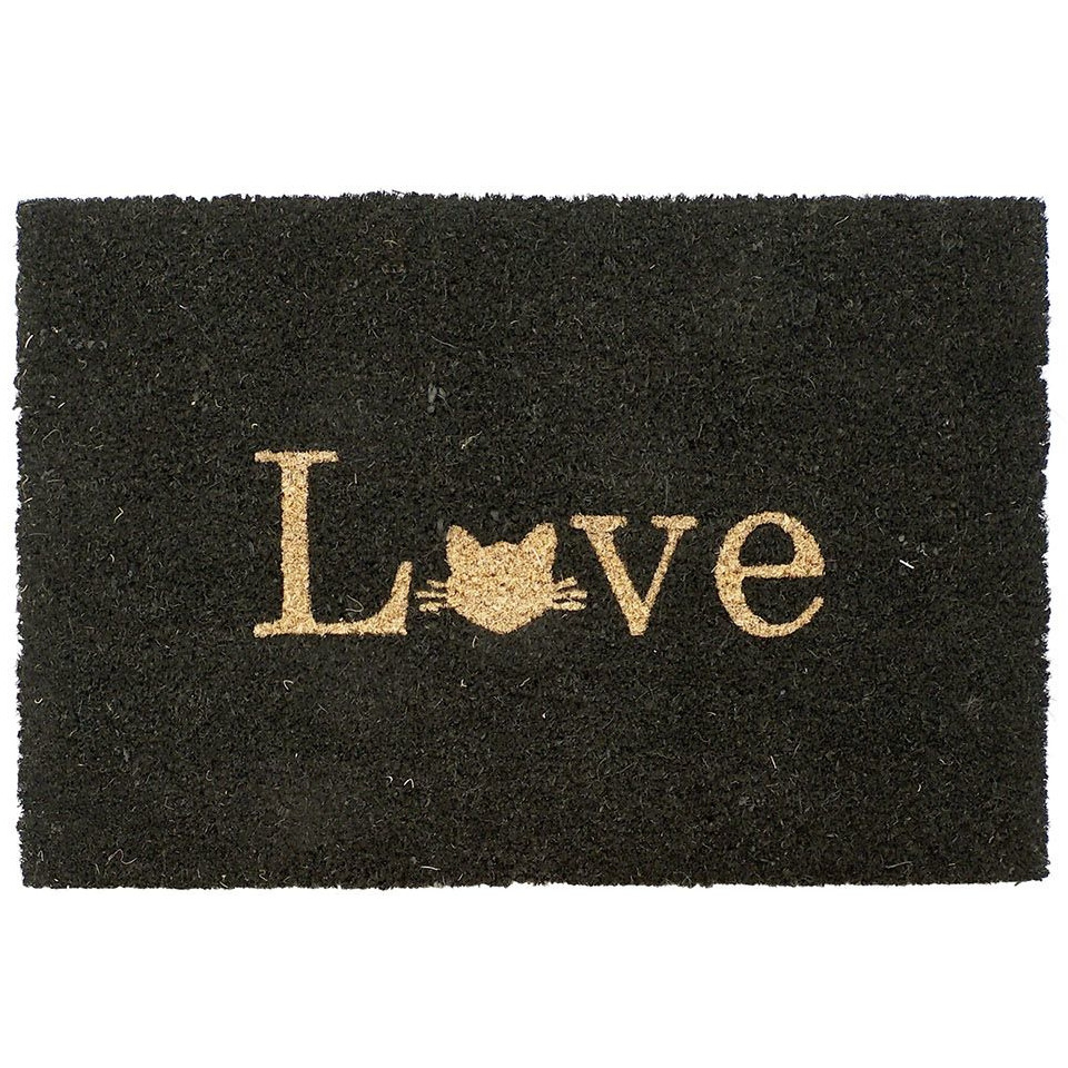 Merkloos Deurmat/droogloopmat kokosvezel zwart love kat 60 x cm -