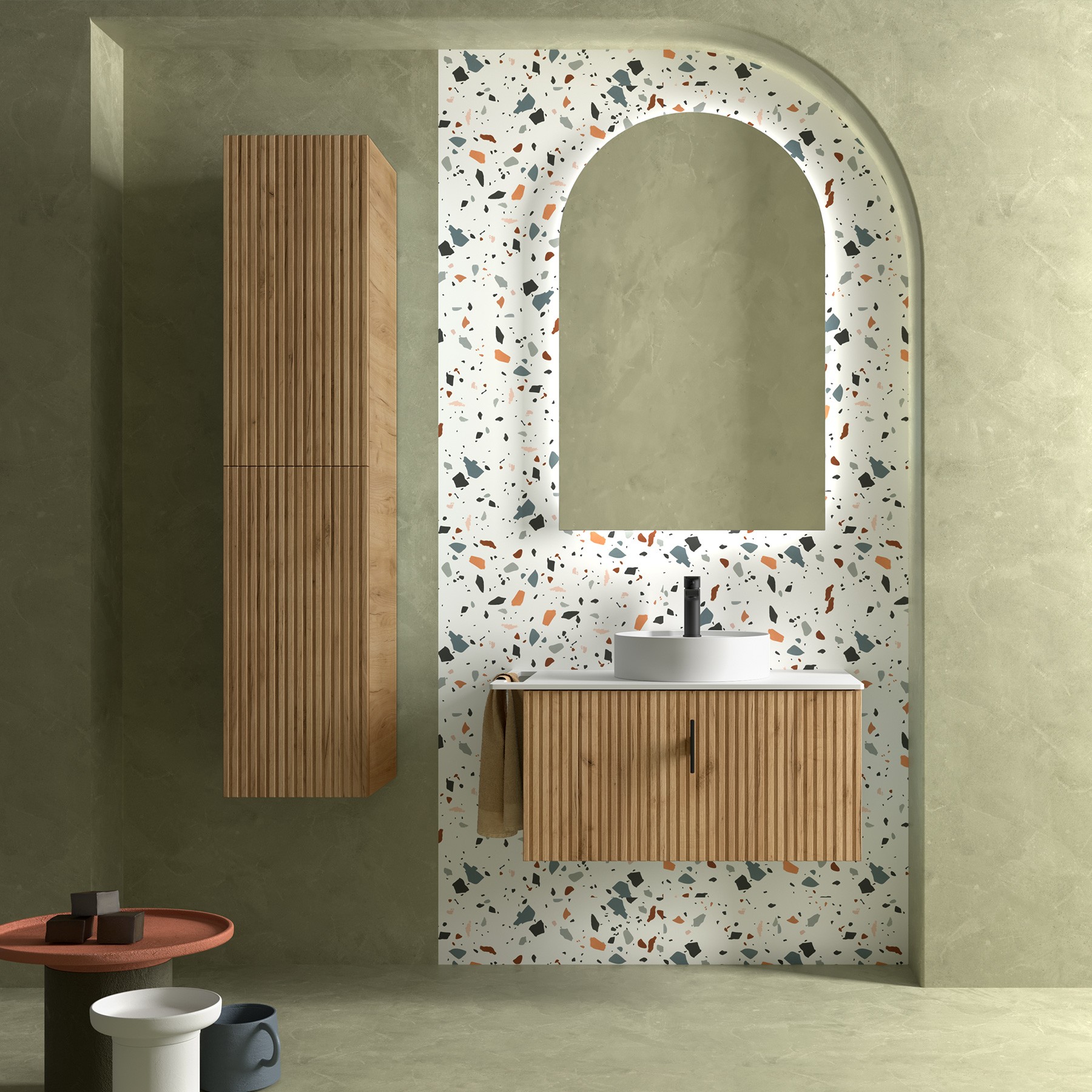 Muebles Raya onderkast ribbelfront 90cm met 1 softclose lade warm eiken