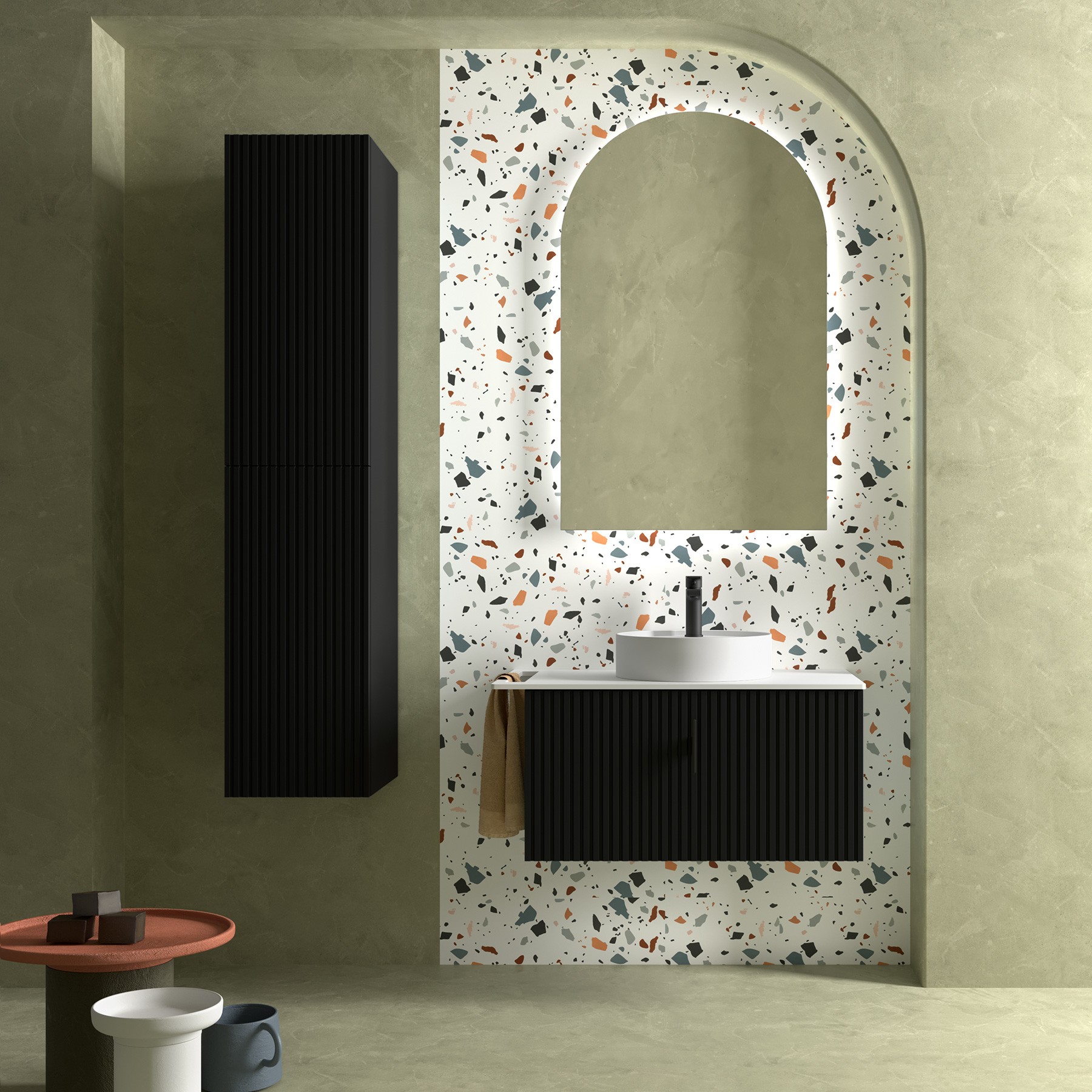 Muebles Raya onderkast ribbelfront 80cm met 1 softclose lade zwart mat