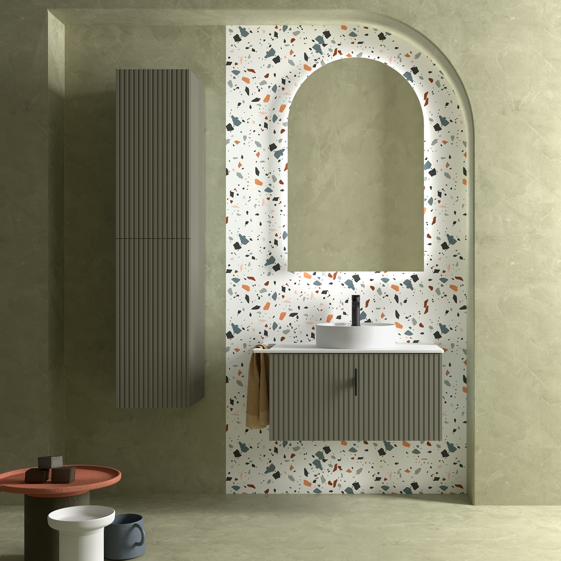 Muebles Raya onderkast ribbelfront 80cm met 1 softclose lade legergroen