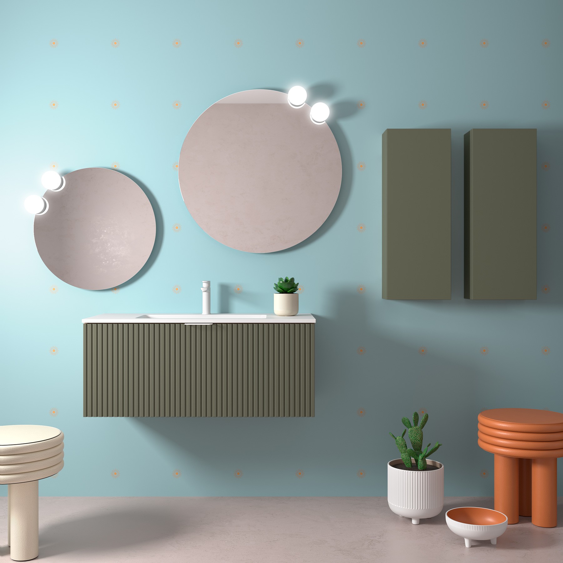Muebles Raya onderkast ribbelfront 100cm met 1 softclose lade legergroen