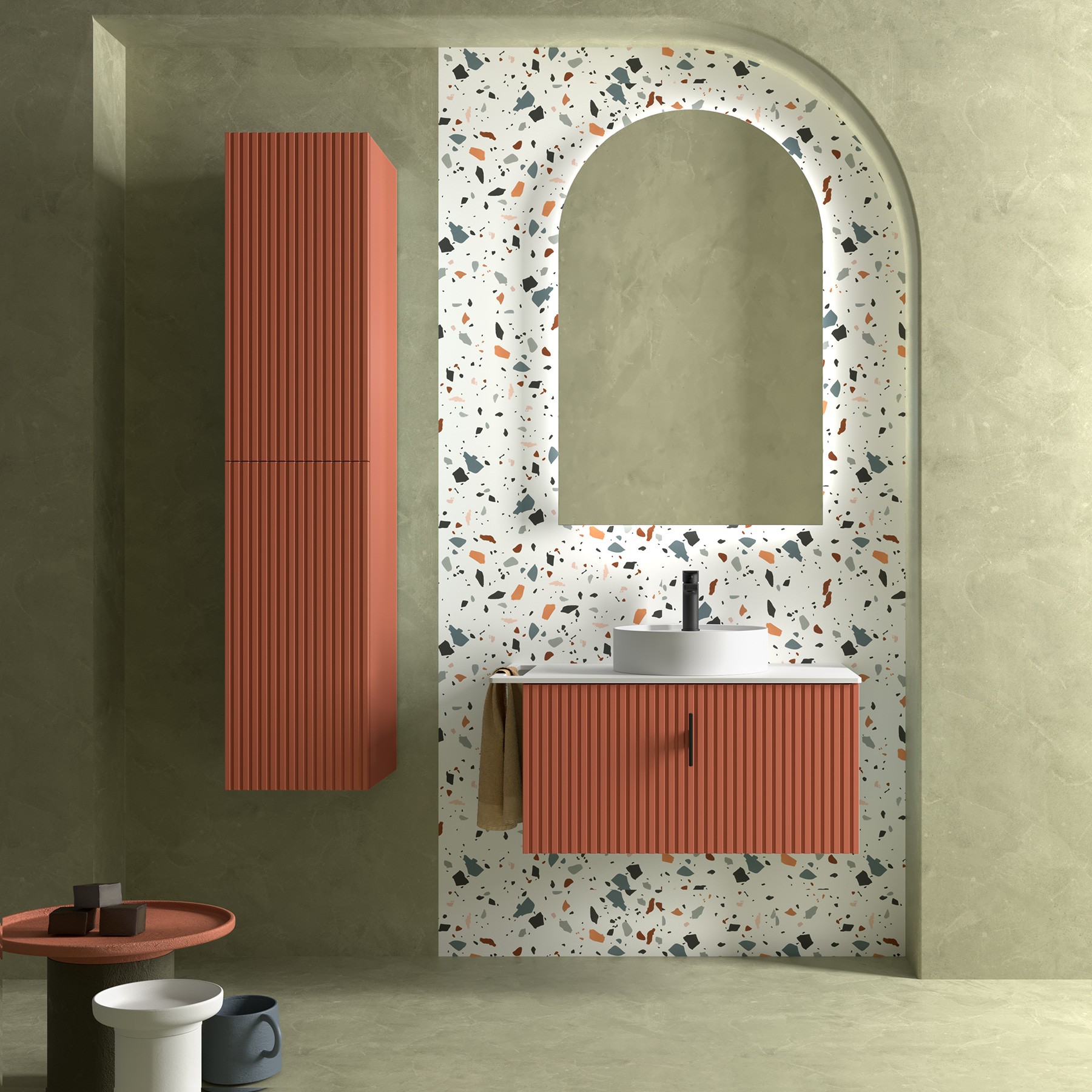 Muebles Raya onderkast ribbelfront 80cm met 1 softclose lade terracotta