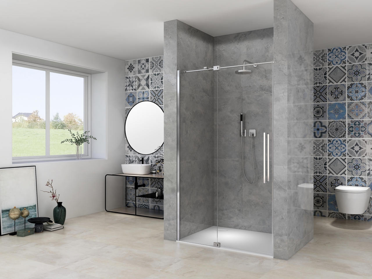 Van Rijn Nisdeur  Products ST08 Draaideur 2-Delig 120x200 cm 8 mm Helder Glas Incl. Muurprofiel, Greep en Stabilisatiestang Chroom