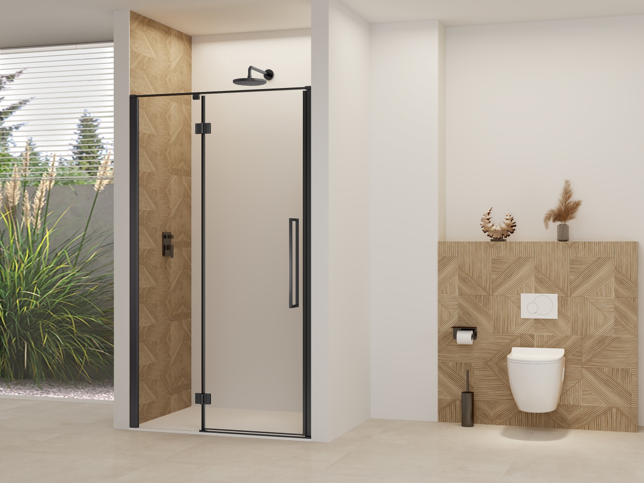 Van Rijn Nisdeur  Products ST07 Aan Vast Deel 120x200 cm 8 mm Helder Glas Incl. Beslag, Greep en Stabilisatiestang Mat Zwart