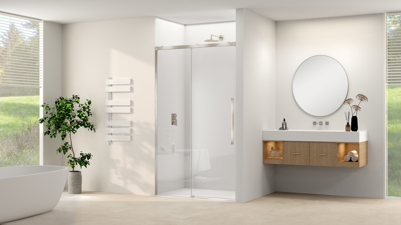 Van Rijn Schuifdeur  Products ST09 Aan Vast Deel 160x200 cm 8 mm Helder Glas Softclose Incl. Beslag en Greep Chroom