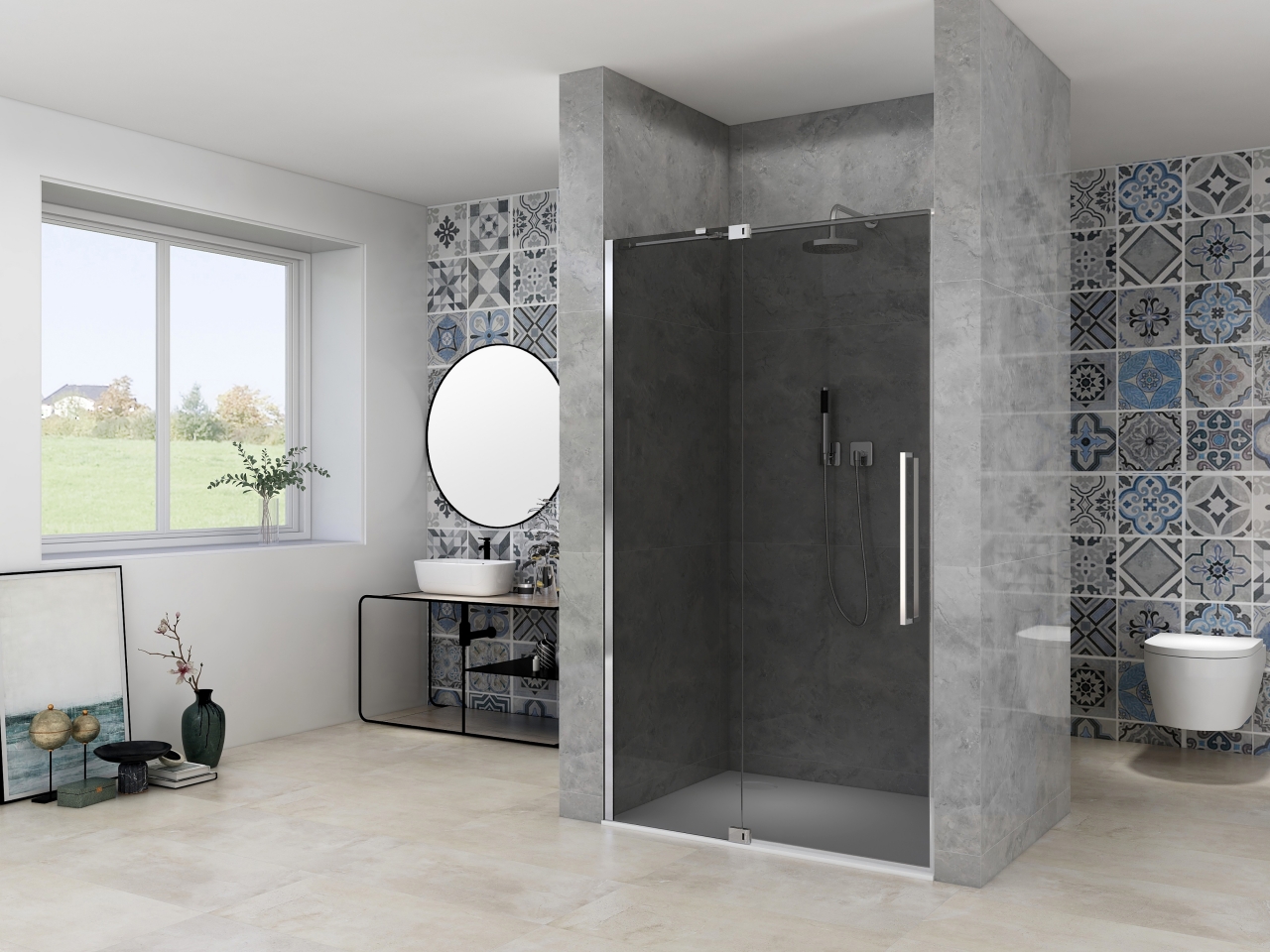 Van Rijn Nisdeur  Products ST08 Draaideur 2-Delig 130x200 cm 8 mm Rookglas Incl. Muurprofiel, Greep en Stabilisatiestang Chroom