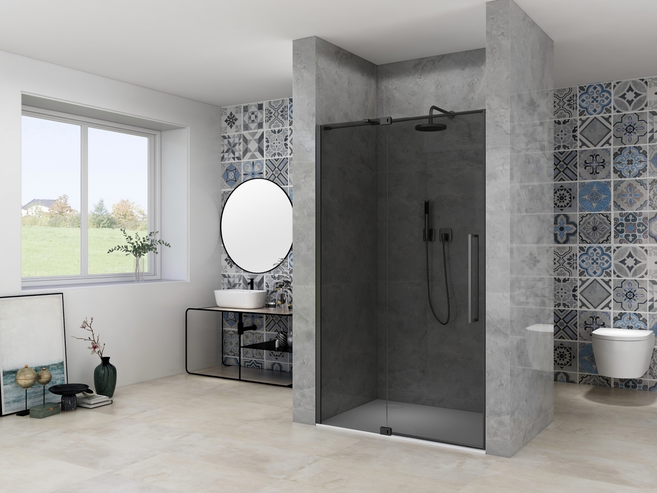 Van Rijn Nisdeur  Products ST08 Draaideur 2-Delig 140x200 cm 8 mm Rookglas Incl. Muurprofiel, Greep en Stabilisatiestang Mat Zwart