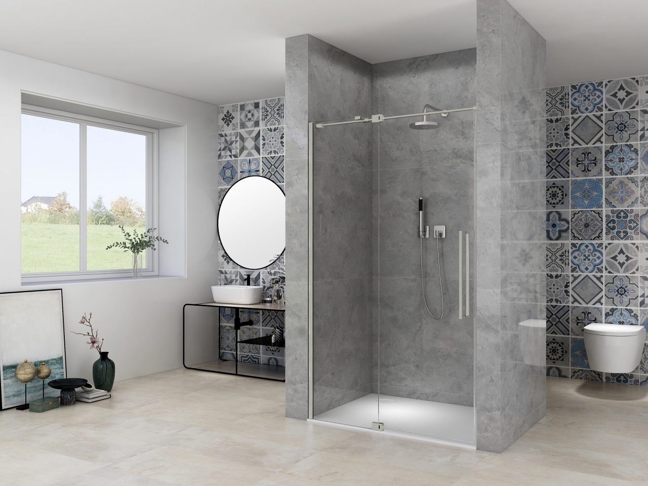 Van Rijn Nisdeur  Products ST08 Draaideur 2-Delig 140x200 cm 8 mm Helder Glas Incl. Muurprofiel, Greep en Stabilisatiestang RVS