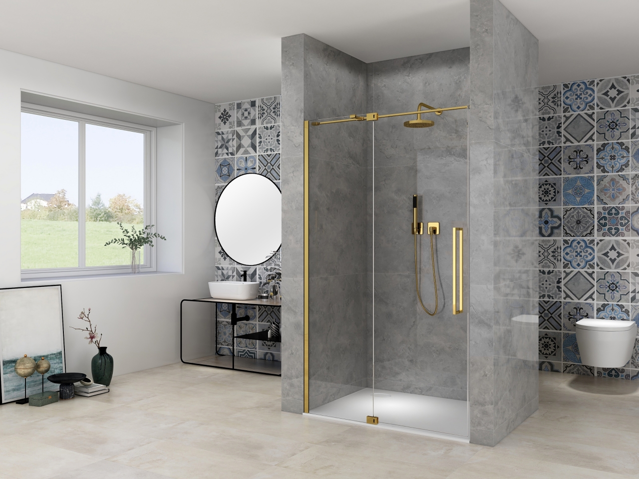 Van Rijn Nisdeur  Products ST08 Draaideur 2-Delig 130x200 cm 8 mm Helder Glas Incl. Muurprofiel, Greep en Stabilisatiestang Mat Messing