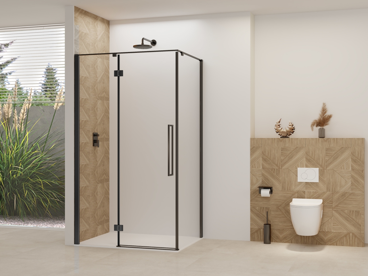 Van Rijn Nisdeur  Products ST07 Voor Hoekcabine 120x200 cm 8 mm Helder Glas Incl. Beslag, Greep en Stabilisatiestang Mat Zwart