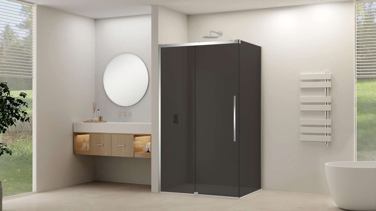 Van Rijn Schuifdeur  Products ST09 Voor Hoekcabine 160x200 cm 8 mm Rookglas Softclose Incl. Beslag en Greep Chroom
