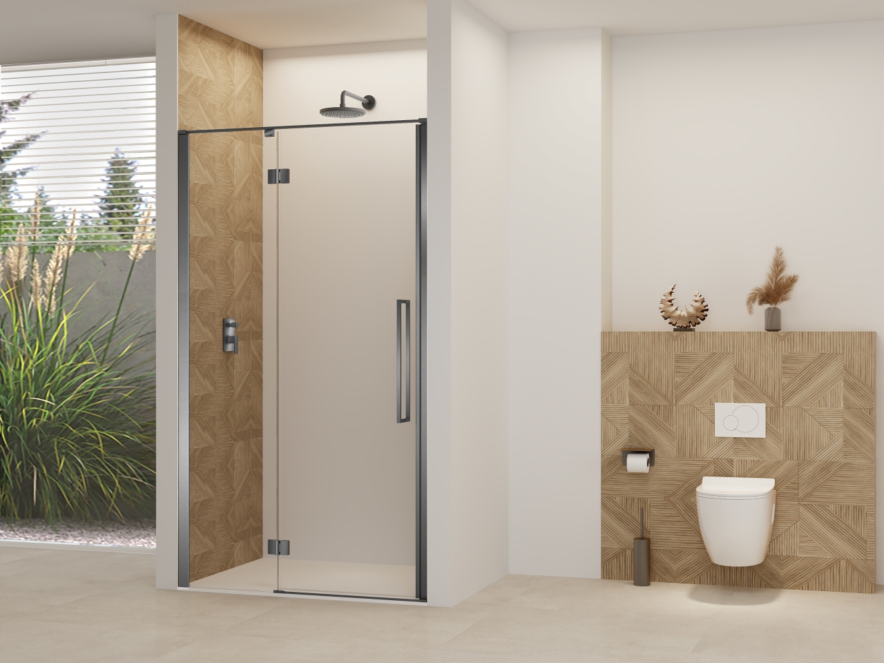 Van Rijn Nisdeur  Products ST07 Aan Vast Deel 120x200 cm 8 mm Helder Glas Incl. Beslag, Greep en Stabilisatiestang Geborsteld Gunmetal