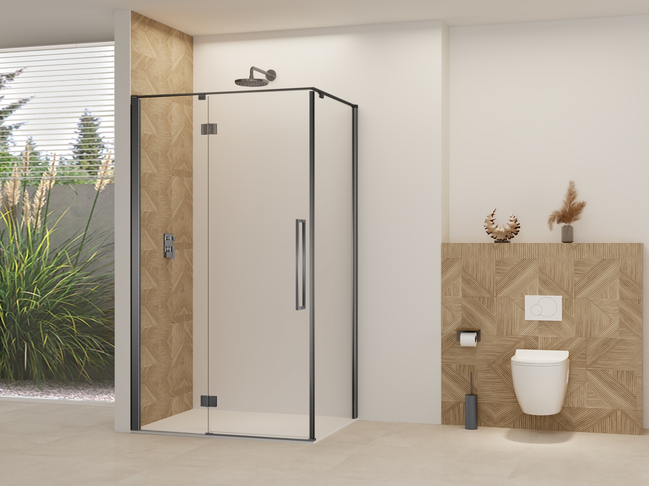 Van Rijn Nisdeur  Products ST07 Voor Hoekcabine 140x200 cm 8 mm Helder Glas Incl. Beslag, Greep en Stabilisatiestang Geborsteld Gunmetal