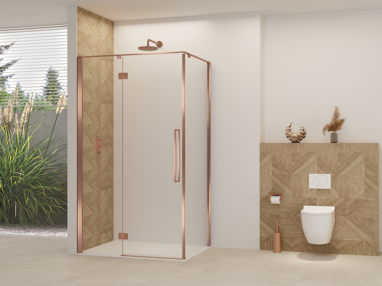 Van Rijn Nisdeur  Products ST07 Voor Hoekcabine 120x200 cm 8 mm Helder Glas Incl. Beslag, Greep en Stabilisatiestang Geborsteld Koper