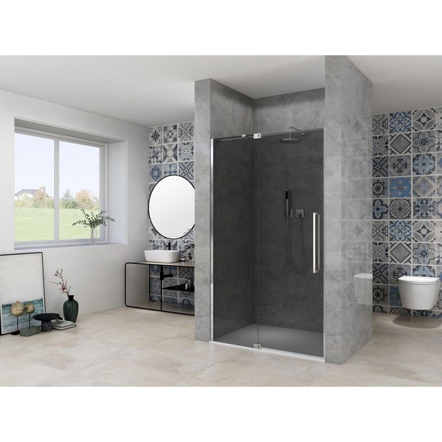 Van Rijn Products ST08 Nis Draaideur - 120x200cm - grijs rookglas - dikte 8mm - 2 delig - muurprofiel - stabilisatiestang - Chroom ST08300120GRCH
