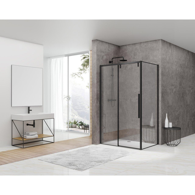 Van Rijn Products ST06 Softclose schuifdeur - 138.5x200cm - helder glas - dikte 8mm - tbv hoekcabine - incl. greep - zwart ST06350140ZW