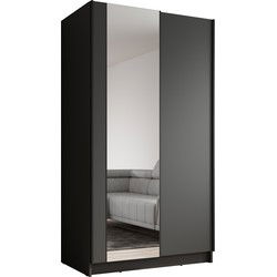 Meubella Kledingkast Salta - Zwart - 100 cm - Met spiegel