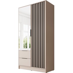 Meubella Kledingkast Nairobi - Beige - Zwart - 105 cm - met spiegel