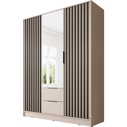 Meubella Kledingkast Nairobi - Beige - Zwart - 155 cm - met spiegel