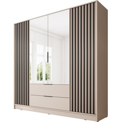 Meubella Kledingkast Nairobi - Beige - Zwart - 206 cm - met spiegel