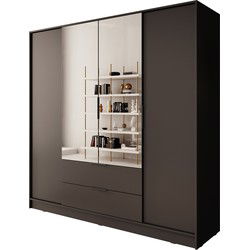 Meubella Kledingkast Kaelum - Zwart - 206 cm - Met spiegel