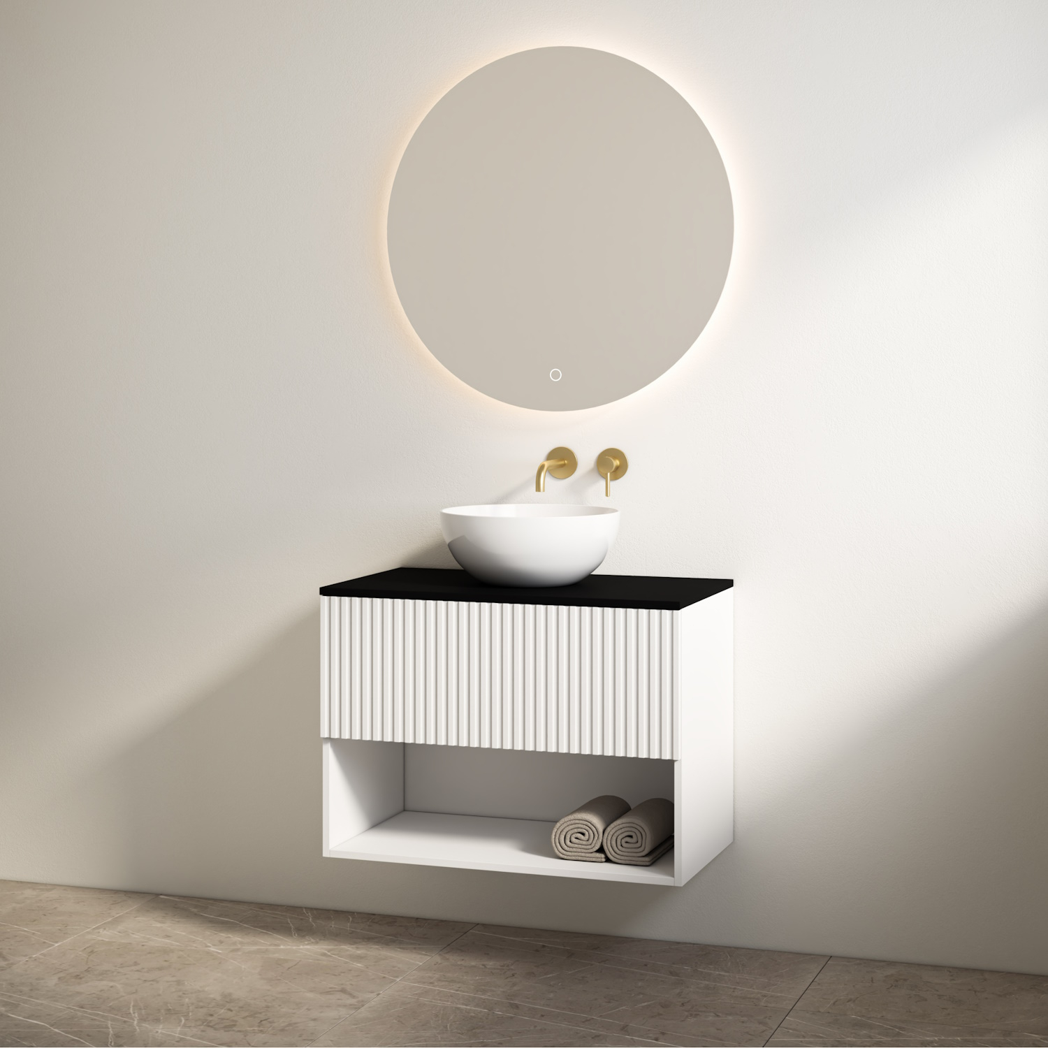 Best Design Badmeubelset  Rigatti 60 cm Mat Wit + Zwart Mat Blad