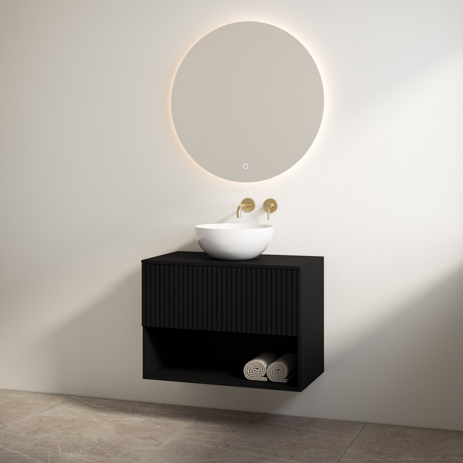 Best Design Badmeubelset  Rigatti 78 cm Mat Zwart + Mat Zwart Blad