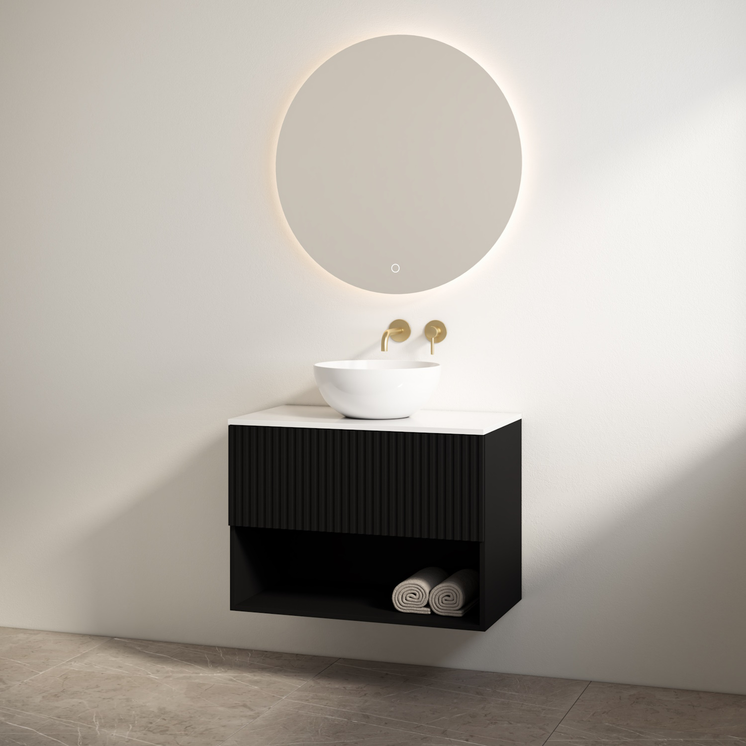 Best Design Badmeubelset  Rigatti 100 cm Mat Zwart + Glans Wit Blad