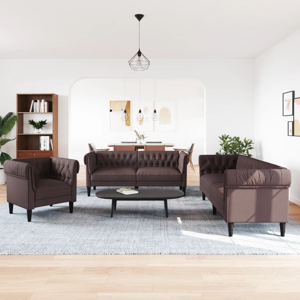 vidaXL 3-delige Loungeset stof donkerbruin