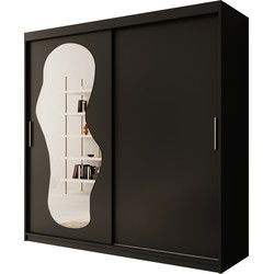 Meubella Kledingkast Ulysses - Zwart - 200 cm - Met spiegel
