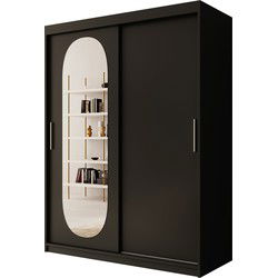 Meubella Kledingkast Bodhi - Zwart - 150 cm - Met spiegel