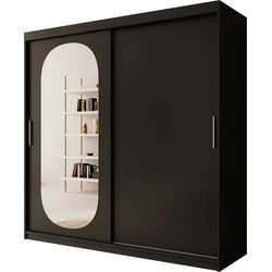 Meubella Kledingkast Bodhi - Zwart - 200 cm - Met spiegel