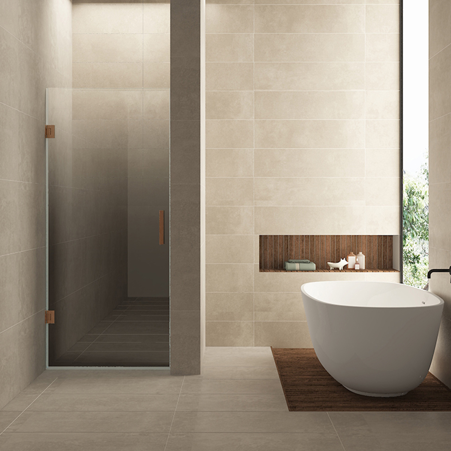 Wiesbaden Nisdeur Links  Less 90x200 cm 8 mm Nano Spiegelrook- Naar Helder Glas Geborsteld Brons Koper