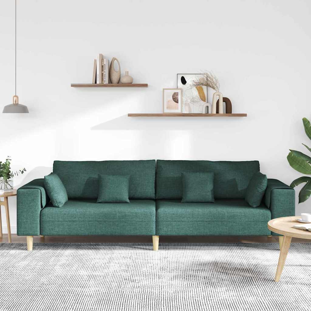 vidaXL Stoffen Bank met kussen Donkergroen 208 cm Stof