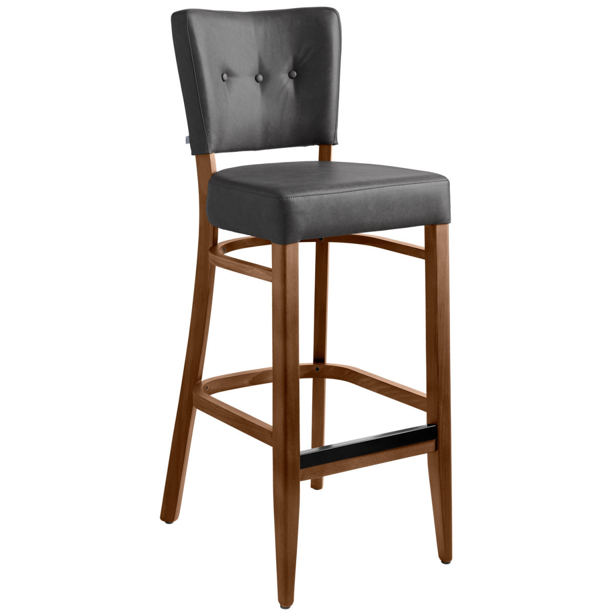 Vega Barstoel Winchester kunstleer; 45x56x110 cm (BxDxH); zitting antraciet, frame tabak gebeitst; 2 stuk / verpakking