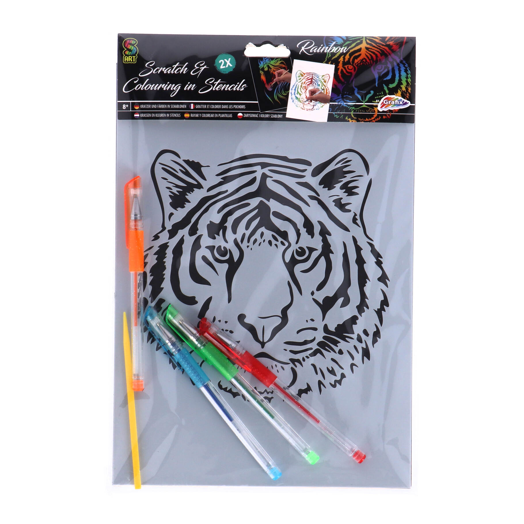 Grafix Scratch En Colour 2 in 1 7-Delig Asst. (2 Kras Vellen, Kraspen + 4 Gelpennen)