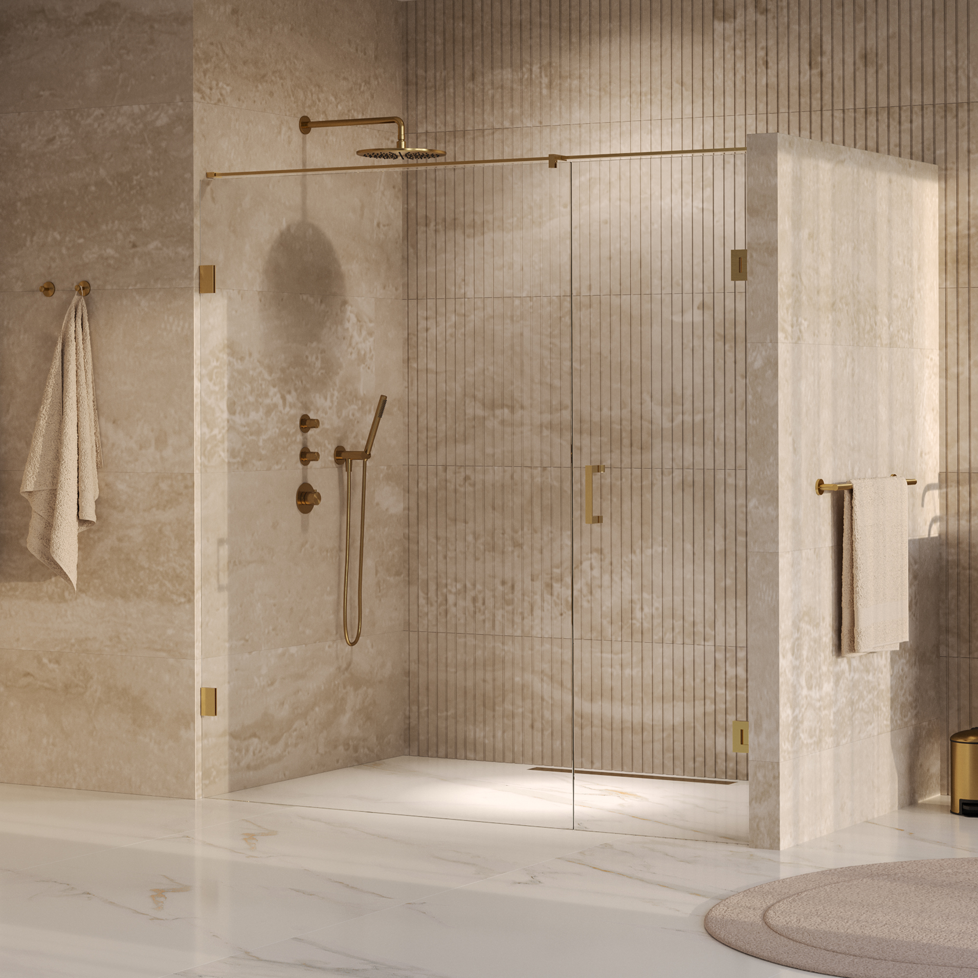 Brauer Void nisdeur 2-delig helder glas 190x200 omkeerbaar met draaideur 70 aan muur incl. glascoating PVD goud