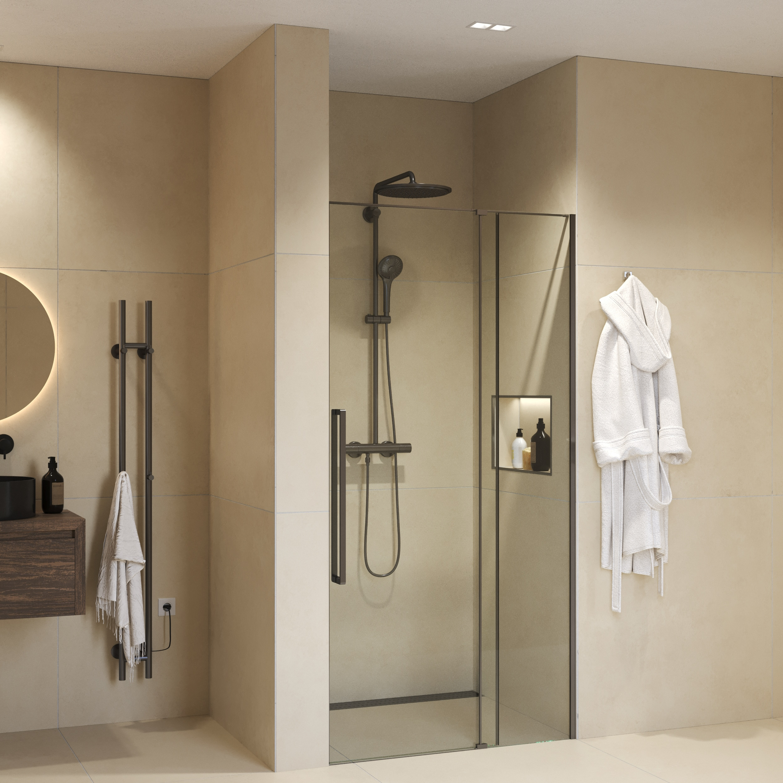 Sanivo Nisdeur  Sena Met Vast Paneel Helder Glas 100x200 cm Met Montageset Gunmetal