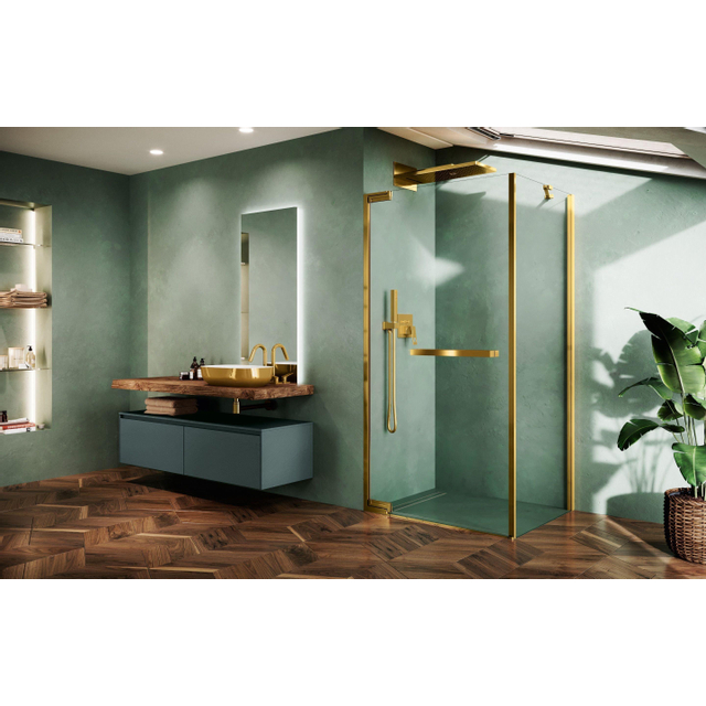 Novellini N180 G Draaideur i.c.m. zijwand FG88-89,5x200 cm Brushed Red Gold Helder Glas n180g90-1r