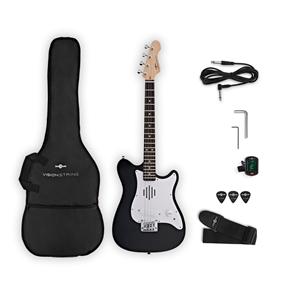 Gear4Music VISIONSTRING Mini Electric Guitar with In-Built Speaker Black