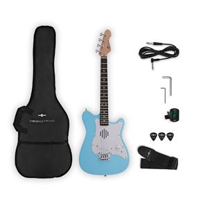 Gear4Music VISIONSTRING Mini Electric Guitar with In-Built Speaker Blue