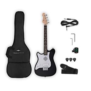 Gear4Music VISIONSTRING Mini Left-Handed Electric Guitar with In-Built Speaker Black