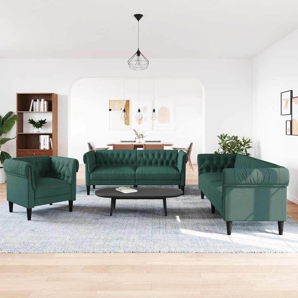 vidaXL 3-delige Loungeset stof donkergroen