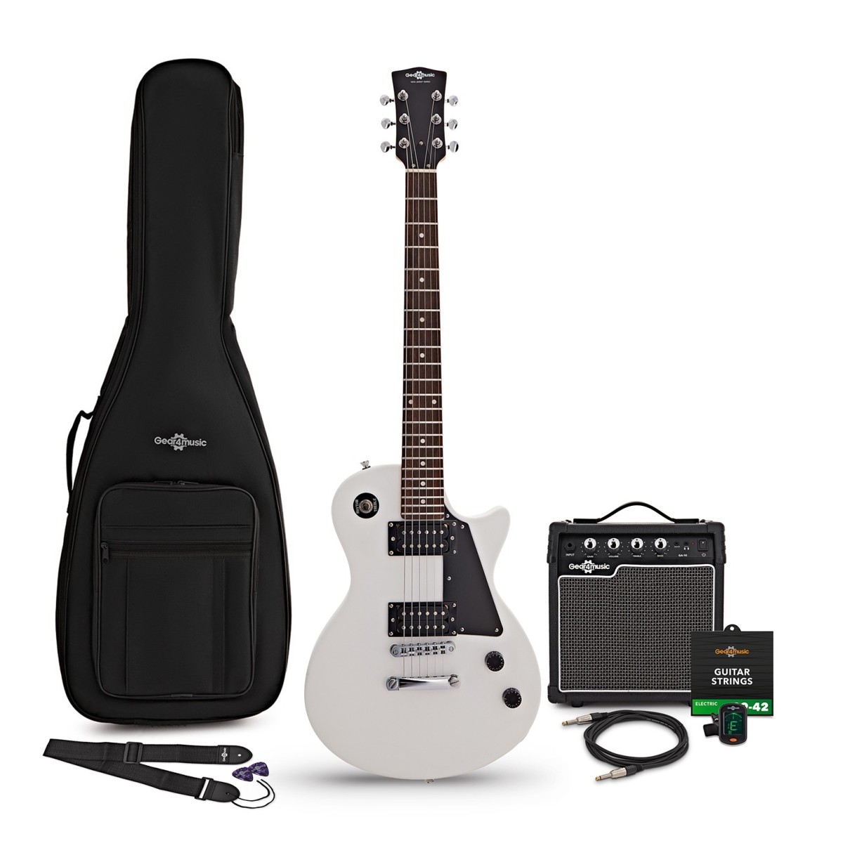 Gear4Music New Jersey Electric Guitar White 10W Guitar Amp & Accessory Pack
