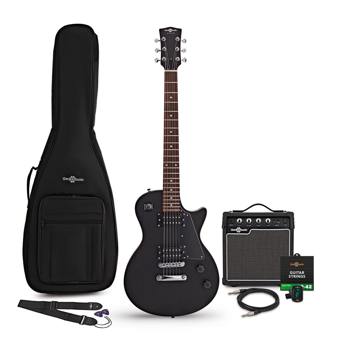 Gear4Music New Jersey Electric Guitar Black 10W Guitar Amp & Accessory Pack