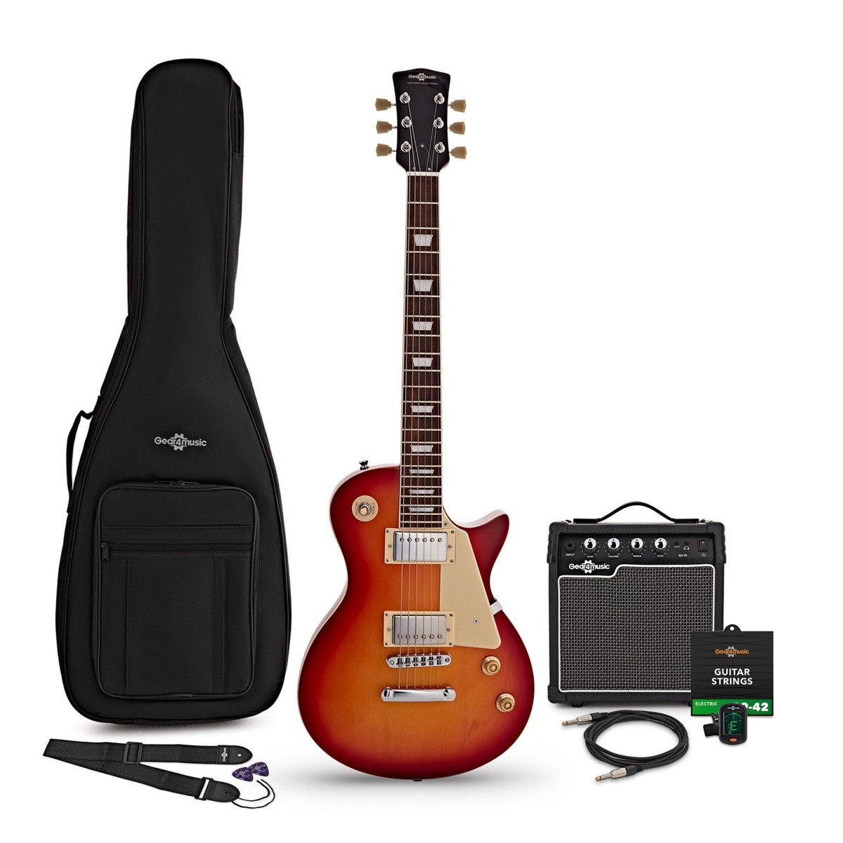 Gear4Music New Jersey Select Electric Guitar Cherryburst 10W Guitar Amp & Accessory Pack
