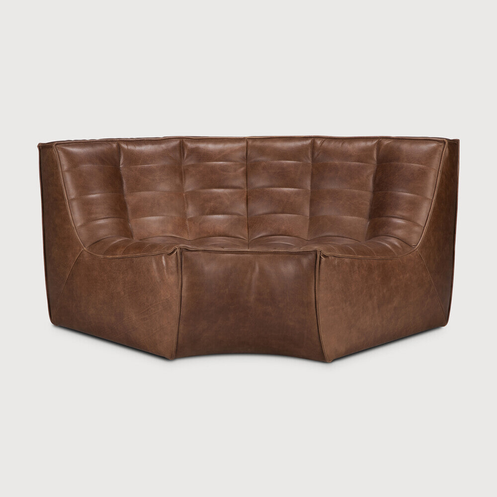 Ethnicraft Modulaire Bank N701 90° Ronde Hoek, Leder - Chestnut