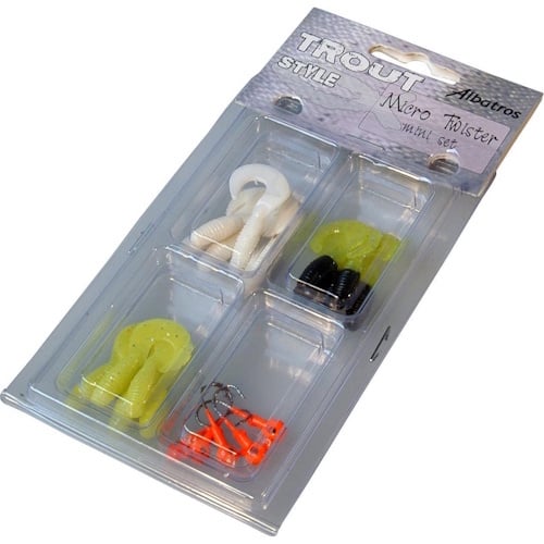 ALBATROS Troutstyle Twister Miniset 20-delig - compacte  kunstaas set met mini twisters en jigheads voor forel en baars