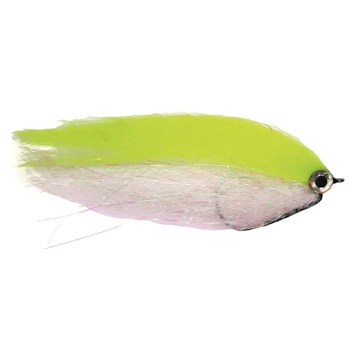 Weedless Pike Fly - weedless streamer met offsethaak 5/0 voor roofvissen White & Chartreuse