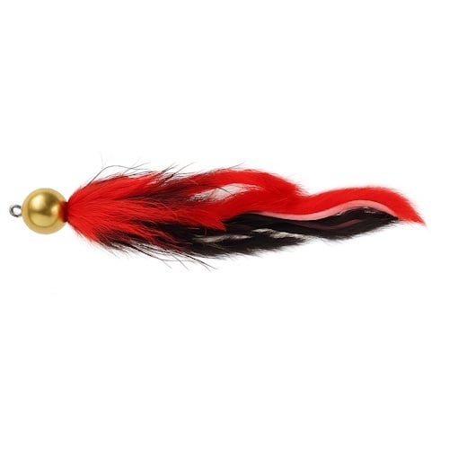 Monstertails 21 g - langzaam zinkende snoekstreamer met veren en scherpe dreg Red/Black